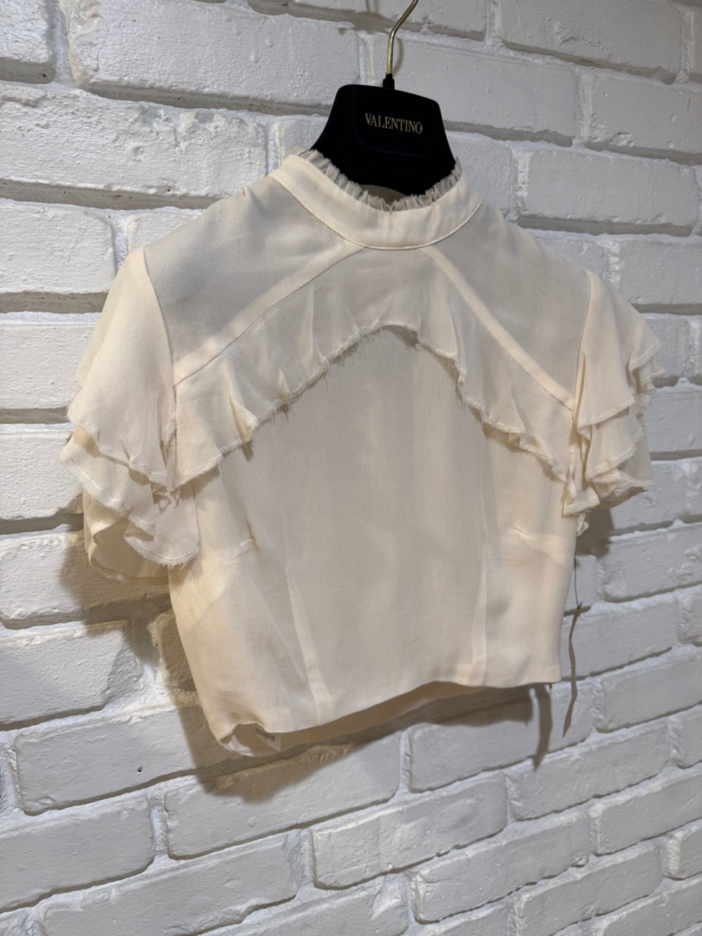 ✨ REFORMATION Ivory Silk Blend Ruffle Crop Top Romantic Boho Luxe | Size 4 - Picture 7 of 16